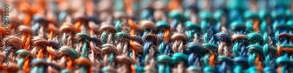 Fototapeta Close-up of multi-colored textile fabric with interwoven threads in vibrant colors