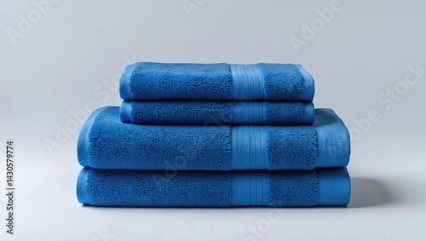 Fototapeta Blue Bath and Hand Towels with Folded Textile Design Isolated on Background