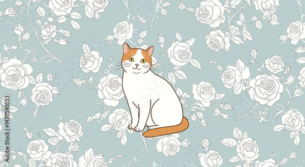 Obraz Cat with Floral Background Vector