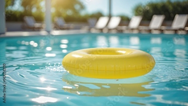 Obraz yellow inflatable circle in the shape of a donut floats in the clear water of the pool