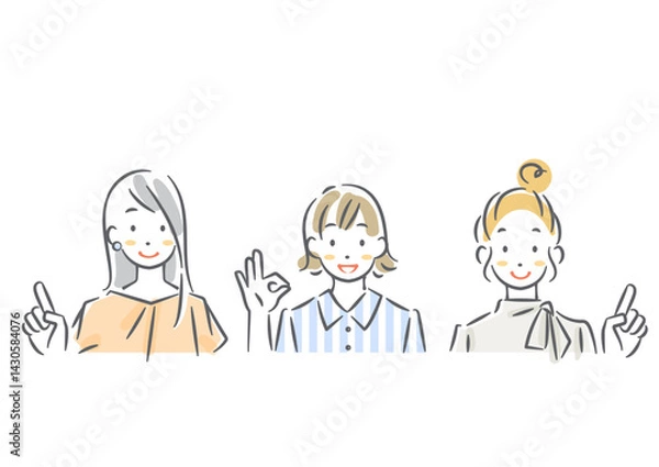 Obraz おすすめする女性のアバターセット　シンプルでお洒落な水彩風イラスト