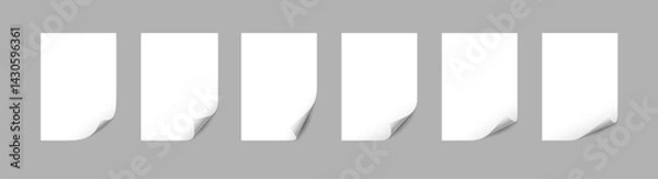 Fototapeta Vector Illustration Background Collection of White Paper Sheets with Curled Corners for Minimalist Presentations