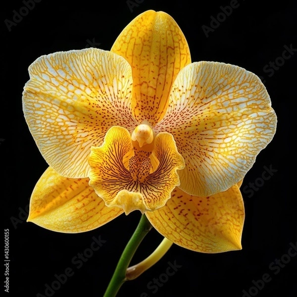 Obraz Stunning yellow orchid flower with intricate details against a dark background.