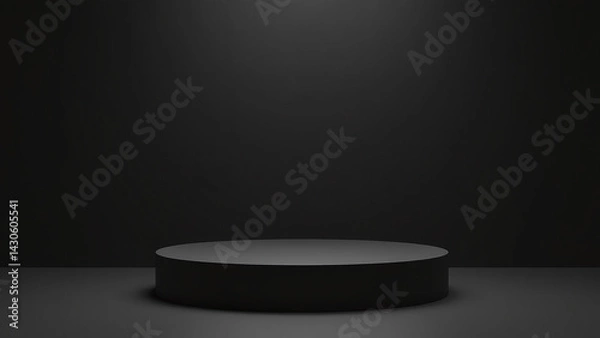 Fototapeta elegant black cube podium features spotlighting luxury product placement minimalist showcase