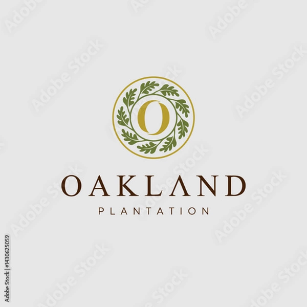 Obraz Initial Letter O with Circle Oak leaf Logo Design Template Inspiration
