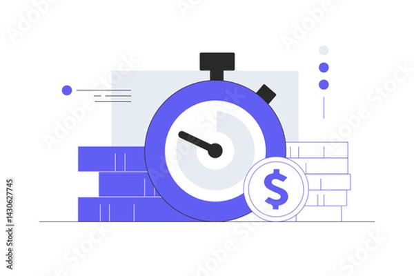 Fototapeta Fast cash loan, financial supply. Banking service, instant money transfer, payment fee. Flat Cartoon Vector Illustration, icon. Stylish abstract design landing page