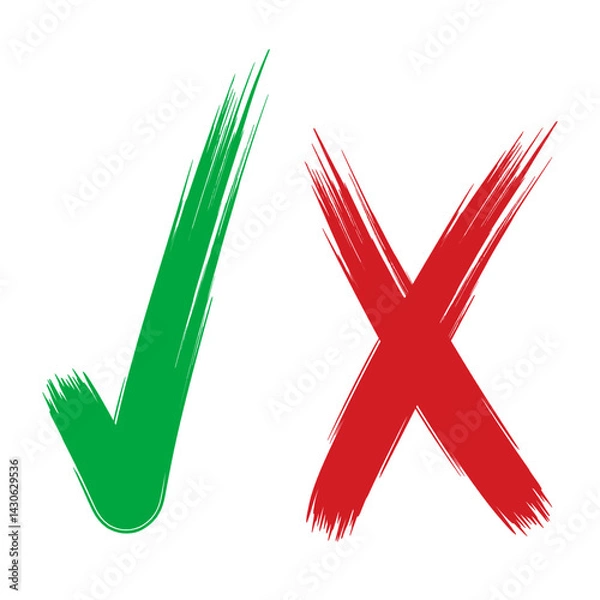Fototapeta Green Check Mark and Red Cross Symbol. Tick and cross, yes and no