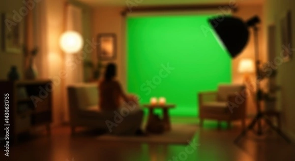 Fototapeta Home Studio with Person and Green Screen