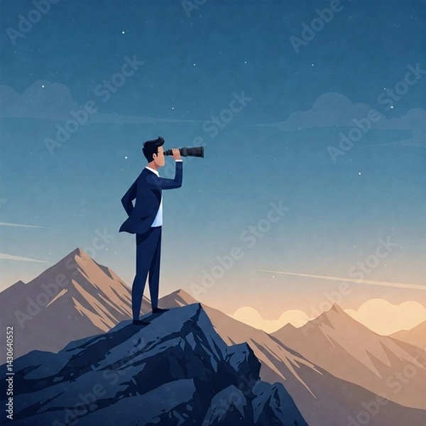 Fototapeta businessman looking through binoculars on a mountaintop