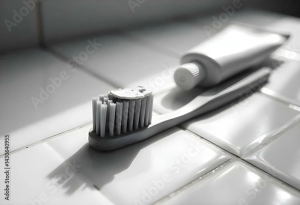 Fototapeta Toothbrush and toothpaste on white background