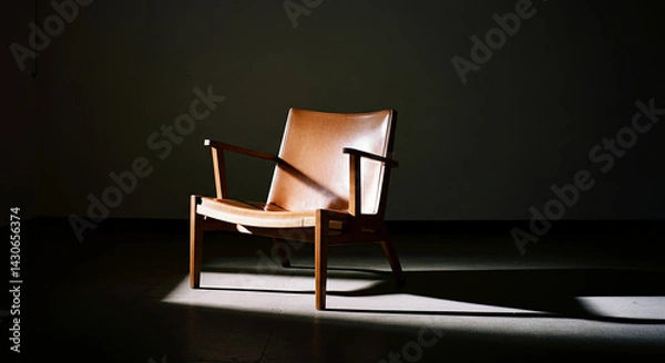 Fototapeta A minimalist scene featuring a beautifully designed chair illuminated by soft lighting