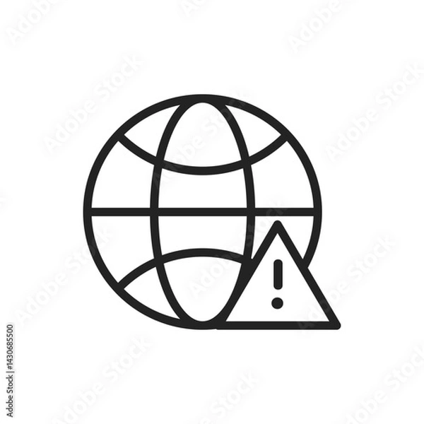 Fototapeta Black isolated outlined illustration of globe network and exclamation mark. Vector icon in flat style