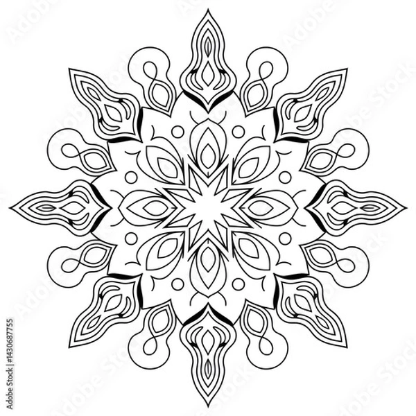 Obraz A black and white mandala illustration line art of a coloring page
