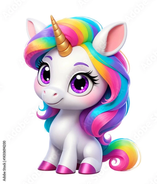 Obraz Cute Cartoon 3D Unicorn. Artificial Intelligence. Funny Illustration. 3D. Character.  Advertising Print. Cartoon Animals. Print