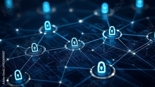 Fototapeta Secure Network Data Protection Cyber Security System Digital Network Padlock Icons