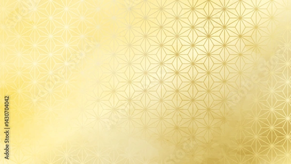 Obraz 和の背景　金色の麻の葉模様パターン