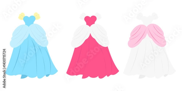 Fototapeta Beautifull different dress of princess. party dress princess. Coloring page of a princess dress for kids