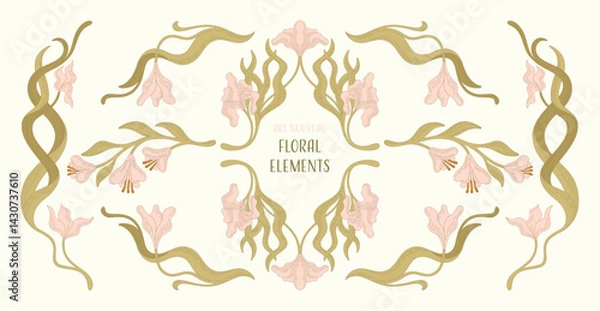 Fototapeta Art Nouveau Floral frames, corners, and borders with Iris. Floral design. Vector.