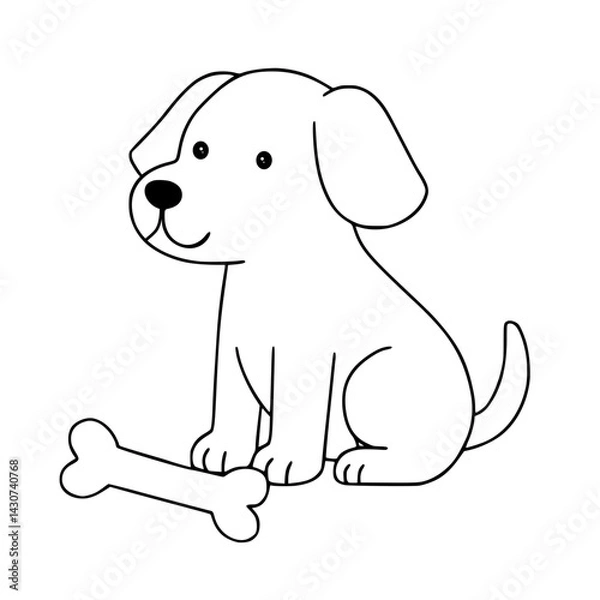 Fototapeta Cute puppy with a bone in a coloring book style  
