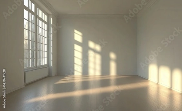 Fototapeta A room with many windows and a rainbow coming from one