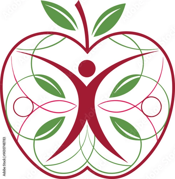 Obraz Abstract apple logo, stylized human figure, vibrant colors, minimalist design, organic shapes