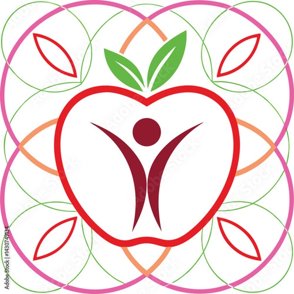 Obraz Abstract apple logo, stylized human figure, vibrant colors, minimalist design, organic shapes