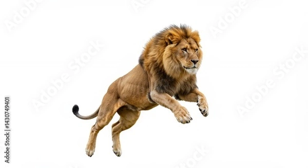 Fototapeta Powerful lion jumping isolated