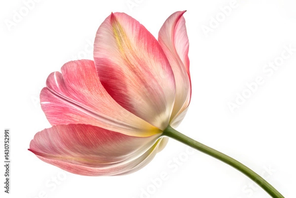 Obraz Isolated tulip, a beautiful spring flower with pink petals, isolated on white.