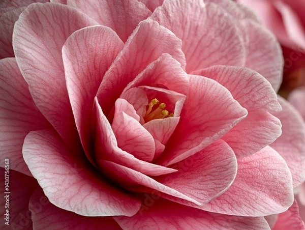 Fototapeta Close-up of a delicate pink camellia flower, showcasing its intricate petals