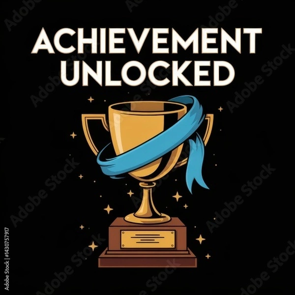 Obraz Achievement Unlocked Gold Trophy Poster