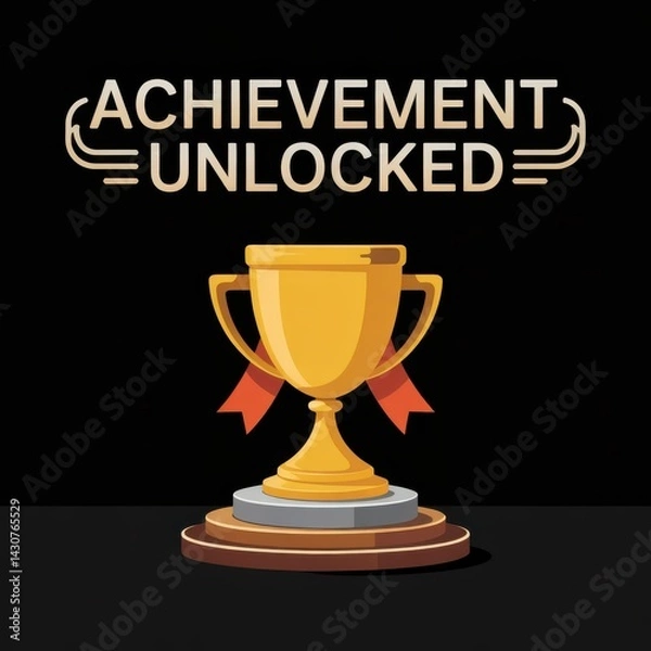 Obraz Achievement Unlocked Gold Trophy Poster