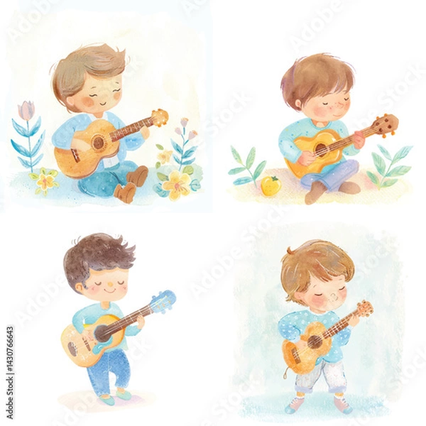 Obraz Watercolor Child Musician Bundle Pack

