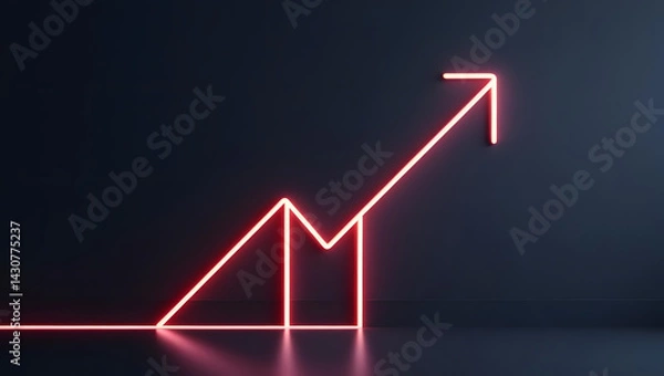Obraz An illuminated, upward-pointing arrow symbolizes growth against a dark background