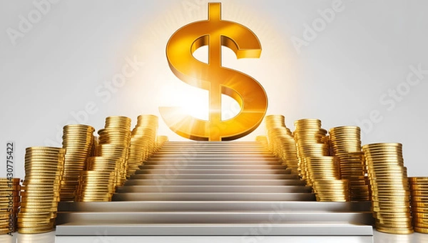 Obraz a staircase to dollar symbol with gold coin stack