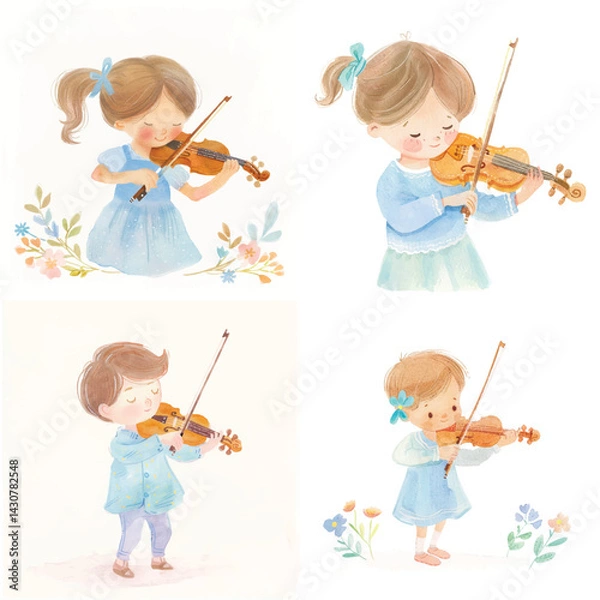 Obraz Adorable Child Violinist Illustration Pack

