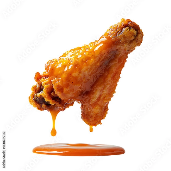 Obraz Delicious crispy chicken wings soaring with splashing ketchup on transparent background