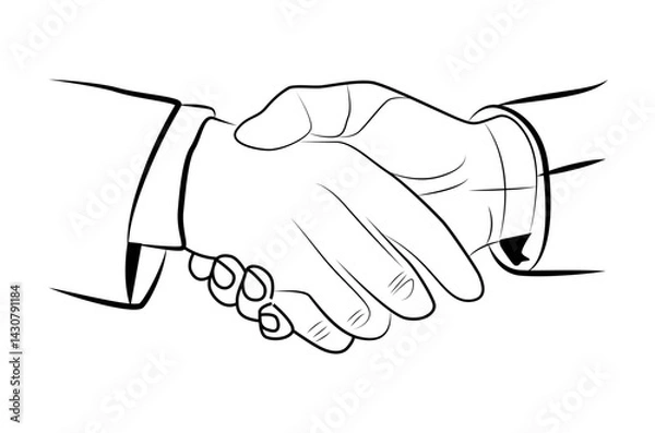 Fototapeta Business shaking hands line drawing concept isolated on white background - vector illustration