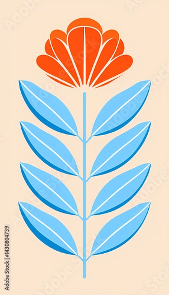 Fototapeta Vintage Floral Seamless Pattern - Spring Summer Nature Design with Leaf, Flower, Tree, Silhouette, Feather - Vector Illustration, Decoration, Ornament, Icon Set