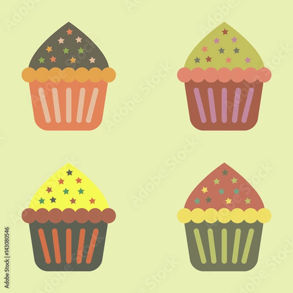 Fototapeta сupcakes set vector icons