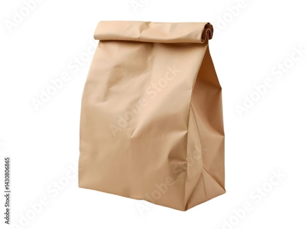 Fototapeta Wrinkled Brown Paper Lunch Bag with Folded Top
