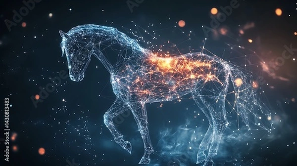 Fototapeta Glowing horse constellation created with stars and cosmic lines picture