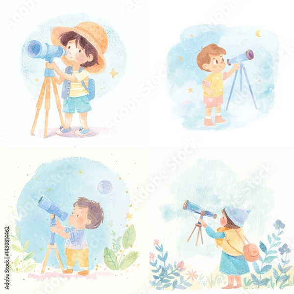 Obraz Curious Kid Using Telescope Clipart Collection

