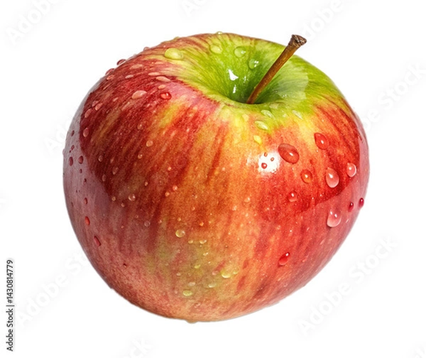 Obraz A juicy, ripe red apple, a healthy and delicious fruit, isolated on a fresh white background with water droplets