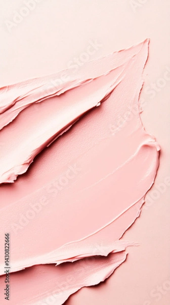 Obraz Close-up of smooth pink cosmetic cream or makeup foundation smeared on a soft beige background. Generative AI