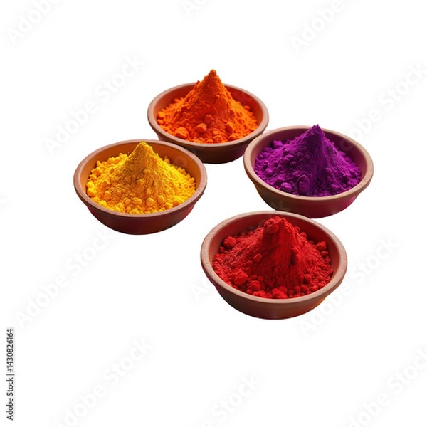 Obraz Indian Rangoli Colors in Bowls on Transparent Background