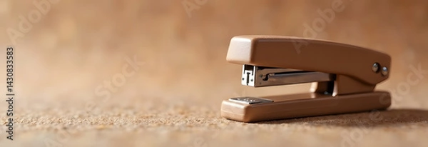 Fototapeta Minimalist Mocha Mousse Banner with Stapler Clean Office Stationery Design