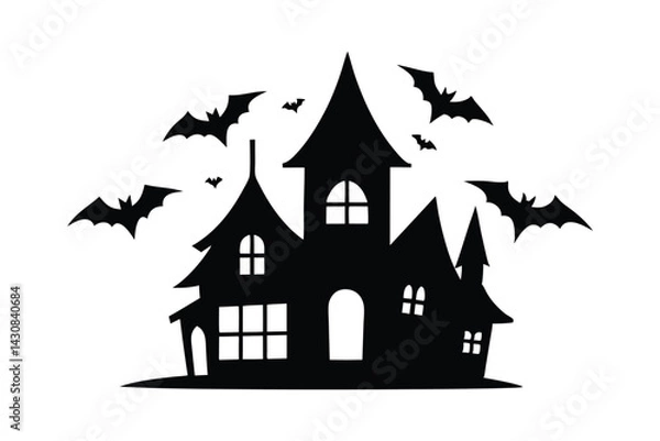 Fototapeta Silouette art illustration of an old haunted house with bats flying.eps