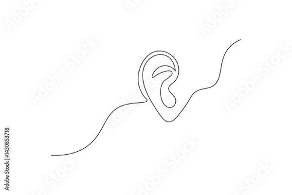 Fototapeta Ear continuous one line art drawing of isolated outline vector illustration
