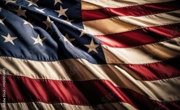 Fototapeta The American flag up close, creases and shadows