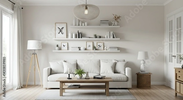 Fototapeta Modern Minimalist Living Room Design Light, Airy, and Serene Space